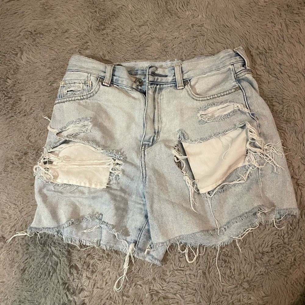 American Eagle high rise distressed ripped denim shorts
